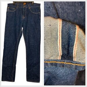 Brave Star Slim Straight Selvedge Raw Dark Wash Denim Button-Fly Jeans 36 Mi USA